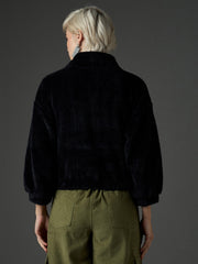 Women Black Zip Front Faux Fur Crop Sweatshirt-SFSWSH7698
