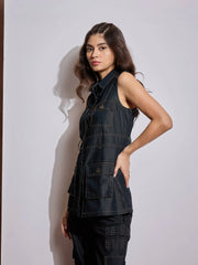 Women Black Multi Pocket Sleeveless Top-SFTOP42106