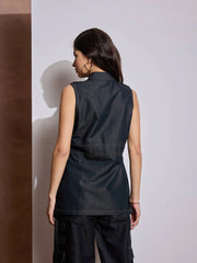 Women Black Multi Pocket Sleeveless Top-SFTOP42106