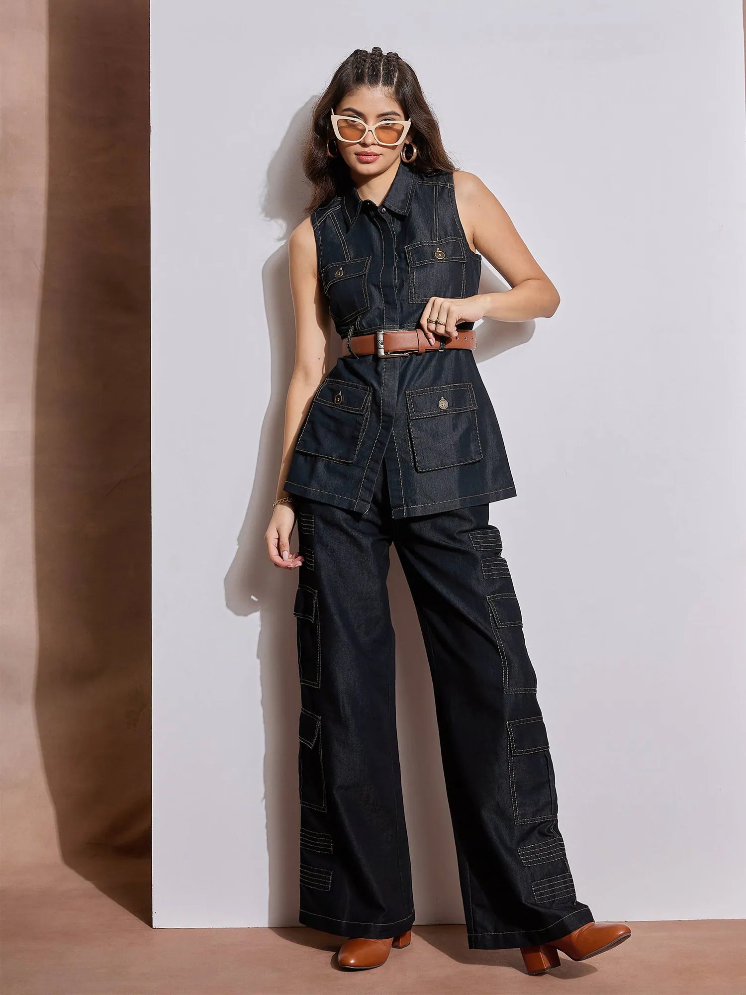 Women's Black Cargo Co-ord Set | Pocket Top & Pants