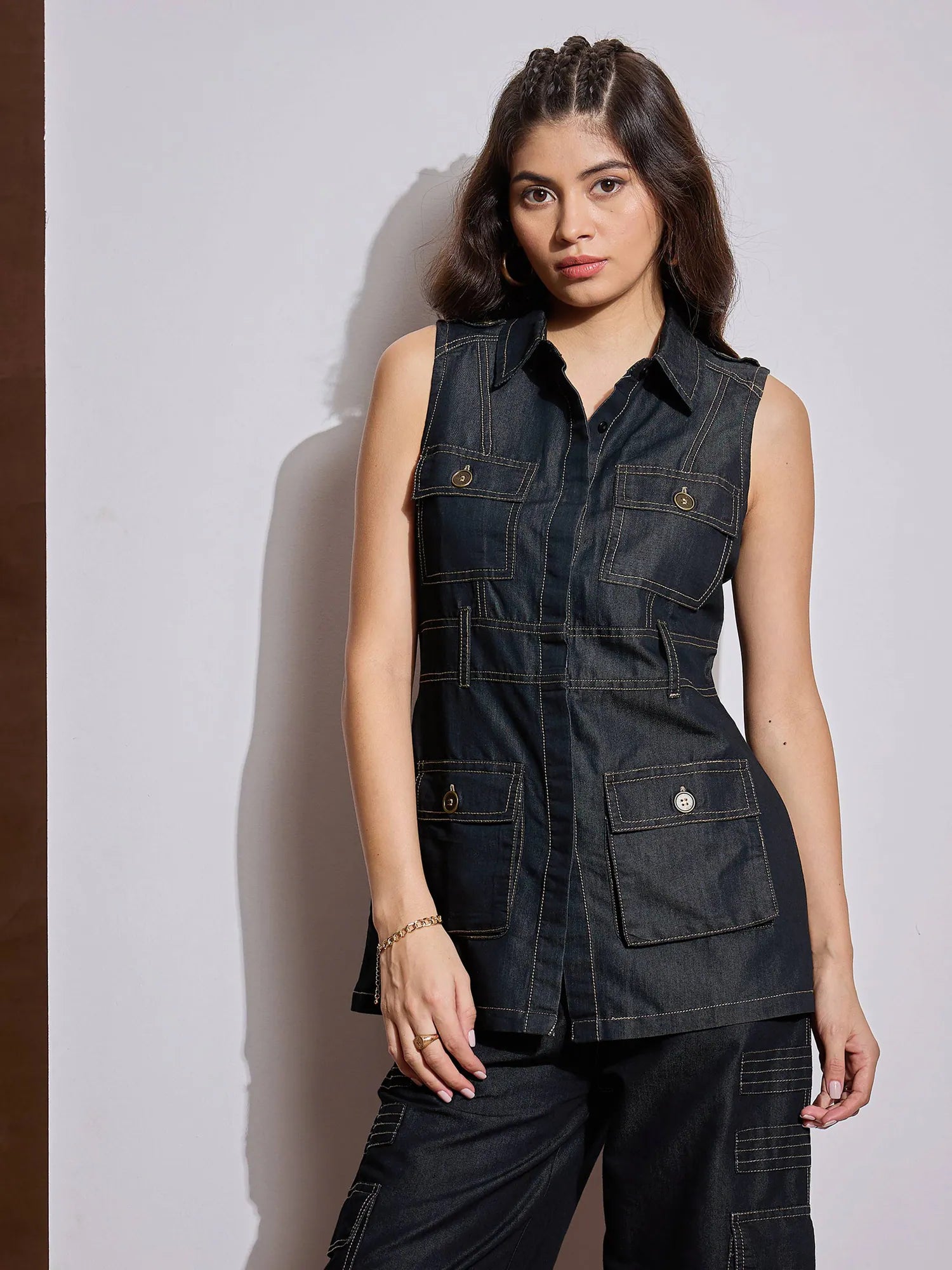 Women's Black Cargo Co-ord Set | Pocket Top & Pants