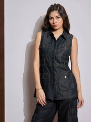 Women Black Multi Pocket Top With Cargo Pants-SFTOP42106_SFPANT50972