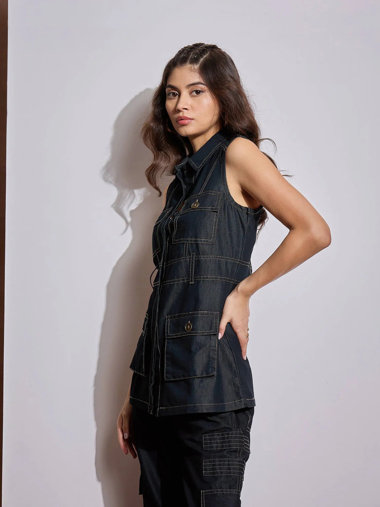 Women's Black Cargo Co-ord Set | Pocket Top & Pants