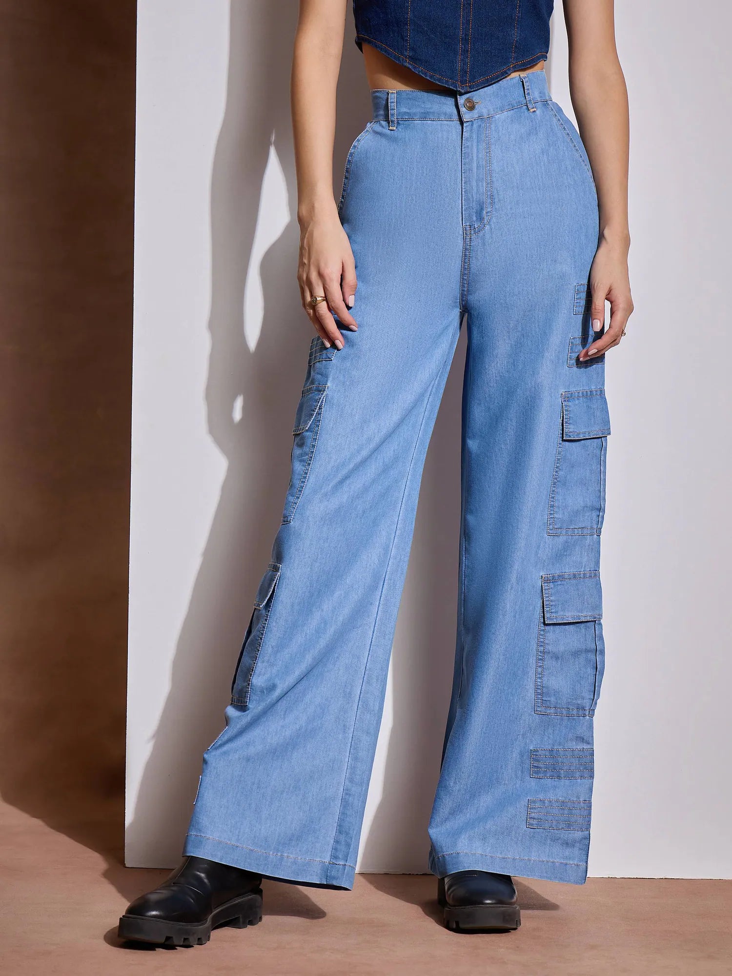 Ice Blue Cargo Co-ord Set for Women - Utility Two Piece Sets