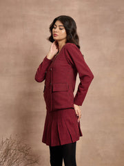 Women Red Houndstooth Top With Mini Skirt-SFTOP42110_SFSKRT30476