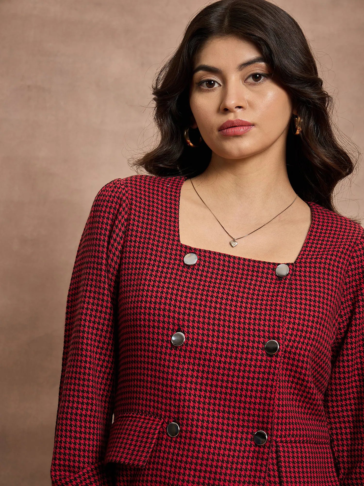 Red Houndstooth Skirt Set - Women's Ethnic Lehenga Look