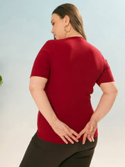 Women Maroon Rib Side Buckle Detail Top-SFTOP42383