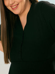 Women Black Rib V Neck Peplum Top-SFTOP42385