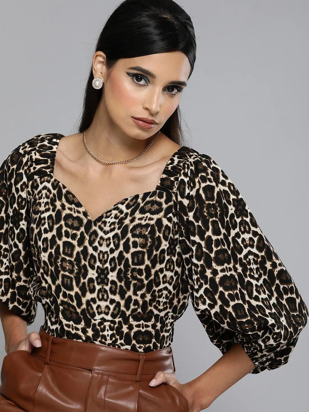 Black Cheetah Crop Top | Party Wear Lehenga Style Top