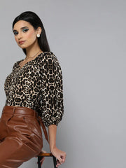 Black Cheetah Puff Sleeve Crop Top