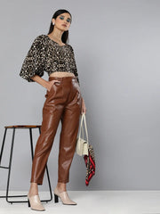 Black Cheetah Puff Sleeve Crop Top