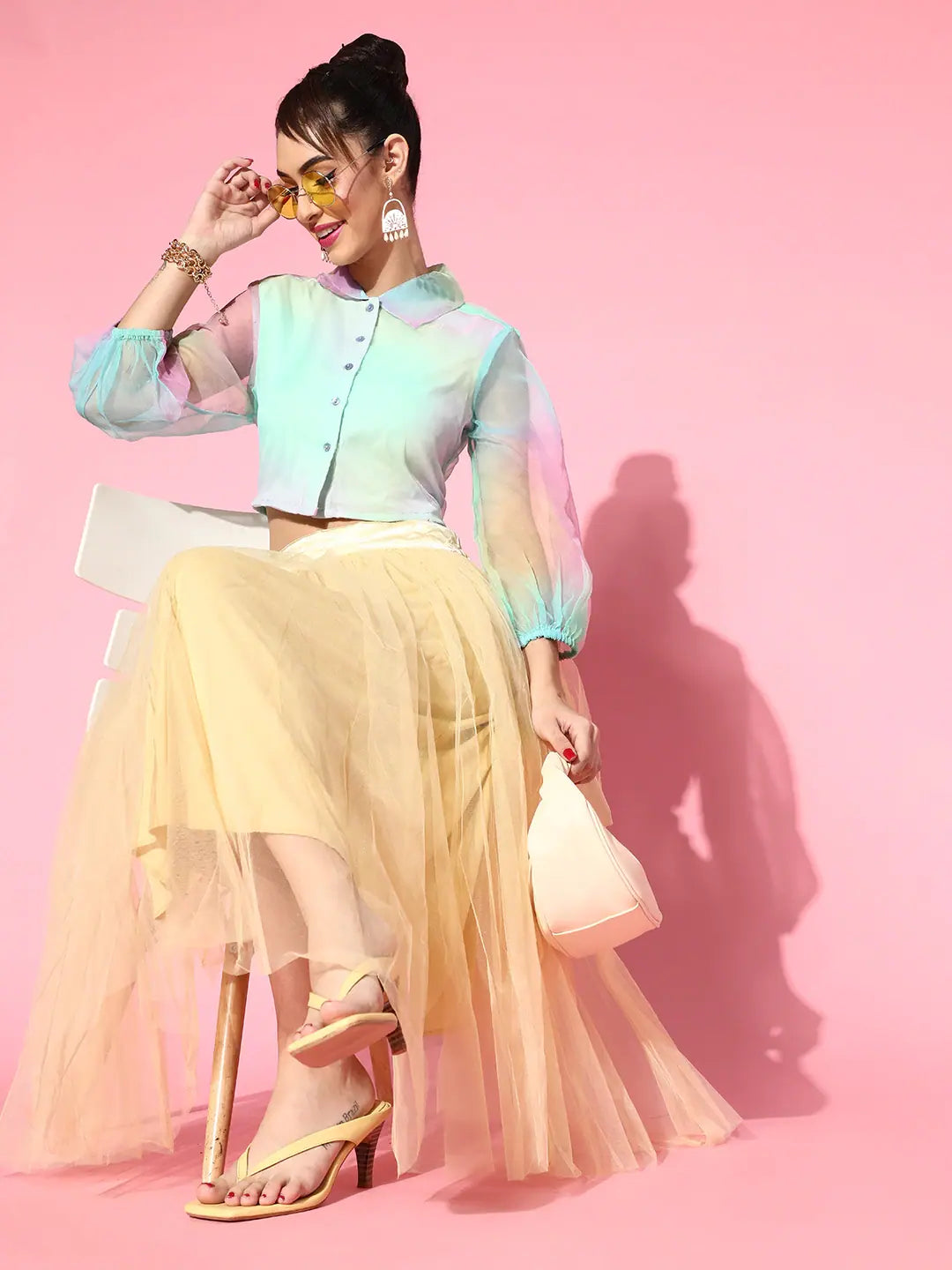 Rainbow Organza Crop Top | Designer Lehenga & Women's Lehenga ...