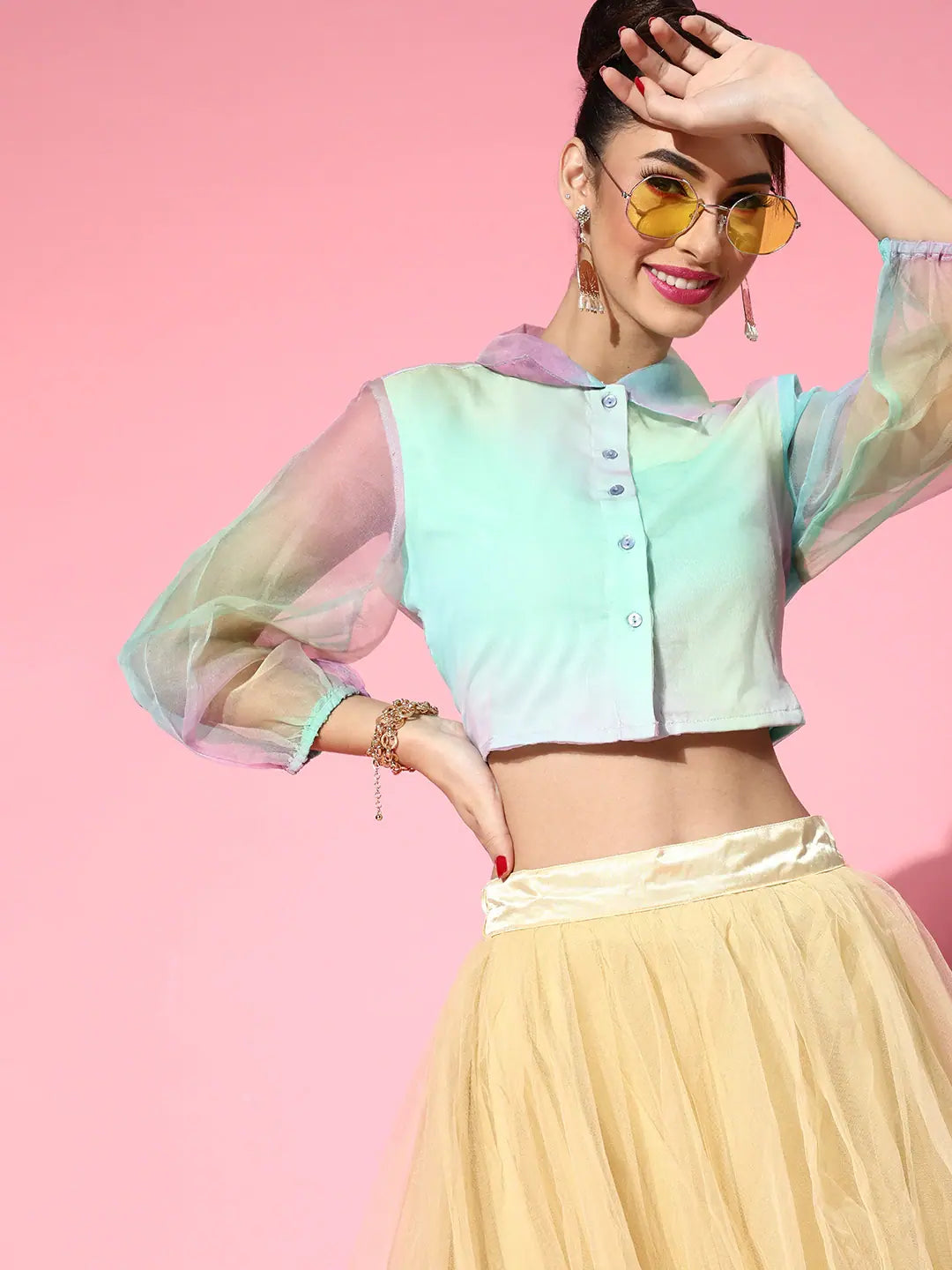Rainbow Organza Crop Top | Designer Lehenga & Women's Lehenga ...