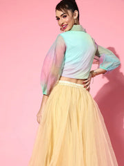 Women Rainbow Organza Shirt Style Crop Top