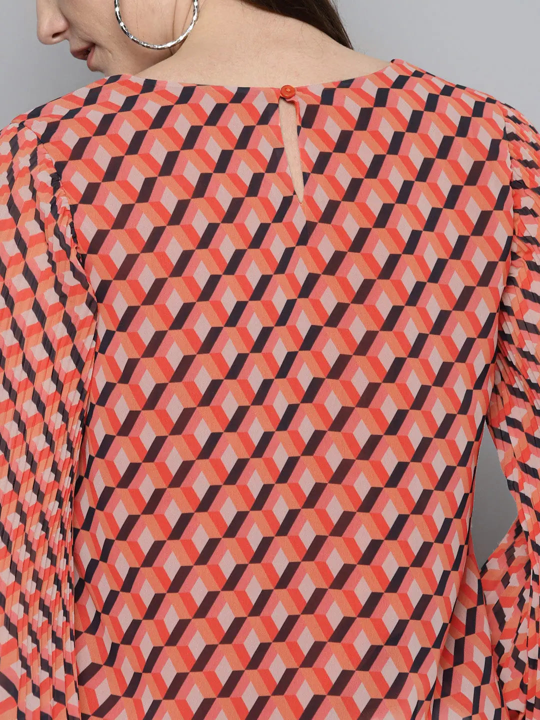 Orange Geo Print Pleated Top | Designer Lehenga for Women