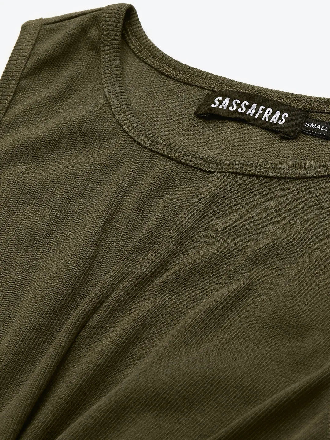 Olive Crop Top: Stylish Front Knot in Cotton Rib Fabric
