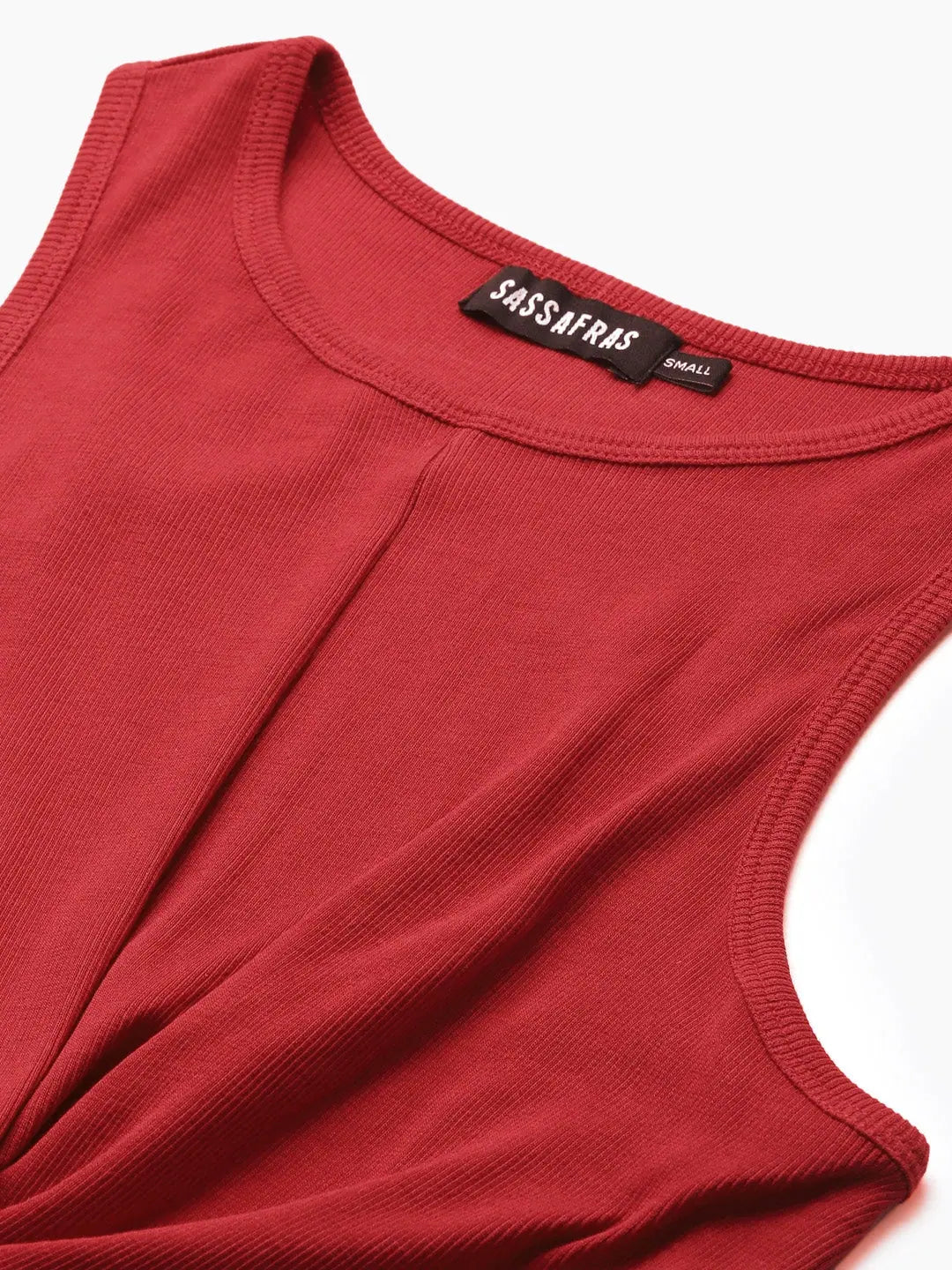 Red Front Knot Crop Top - Cotton Rib Fabric, Stylish & Trendy