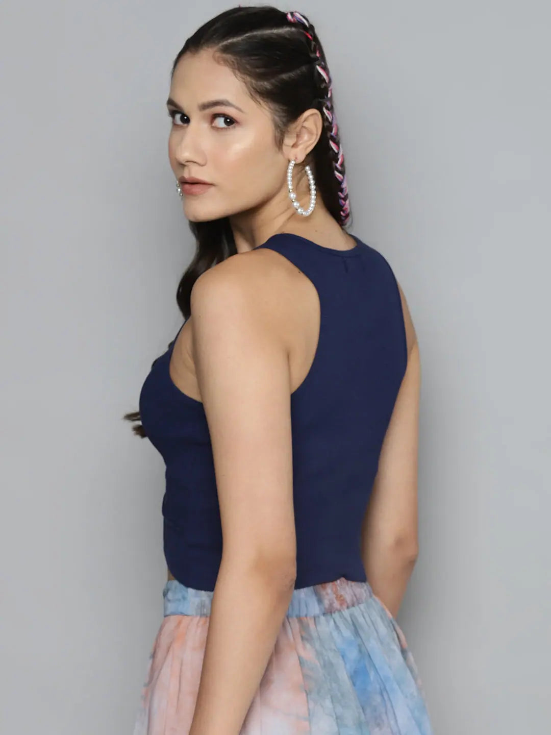 Navy Crop Top: Front Knot, Cotton Rib, Comfortable Style