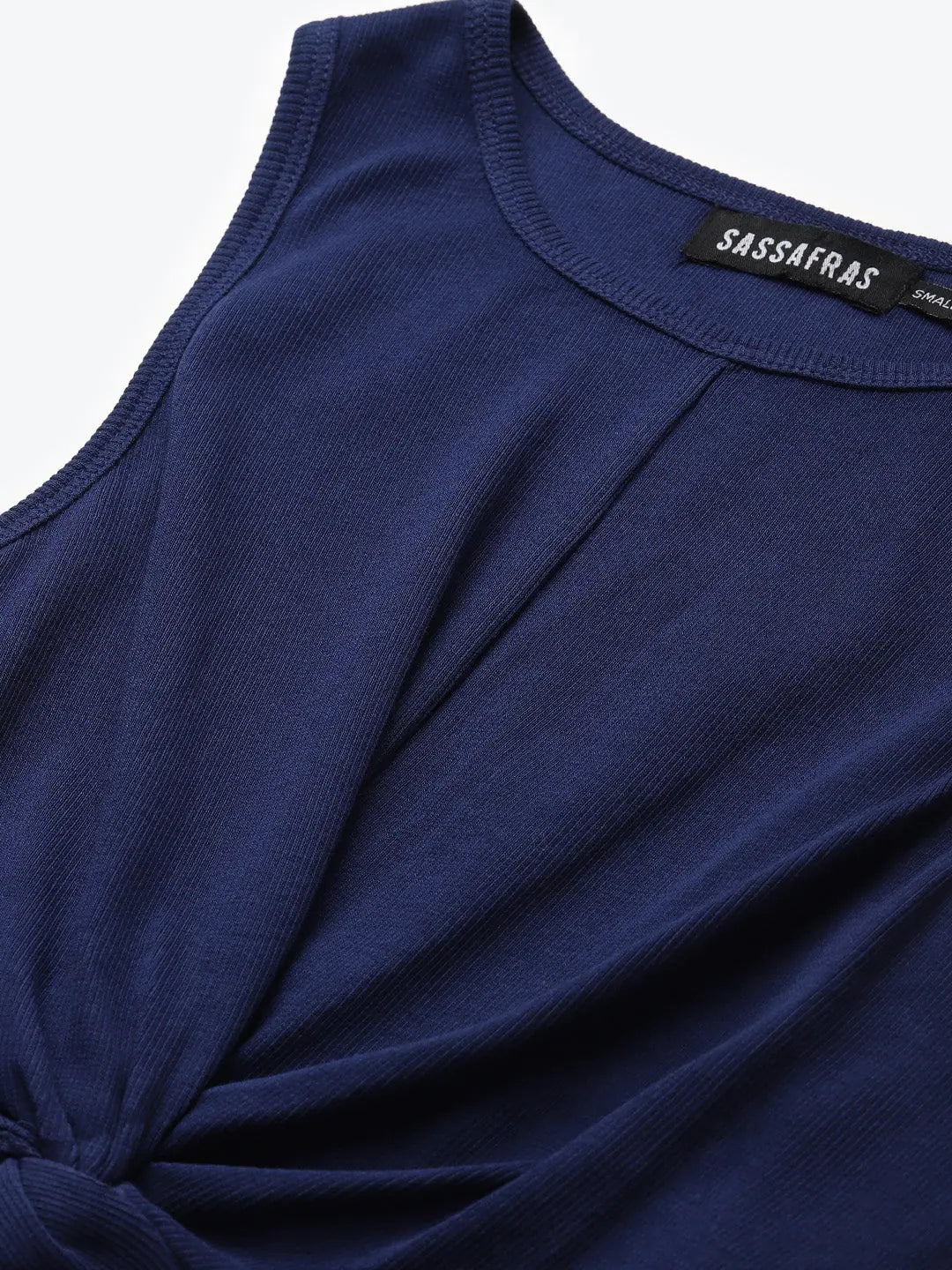 Navy Crop Top: Front Knot, Cotton Rib, Comfortable Style