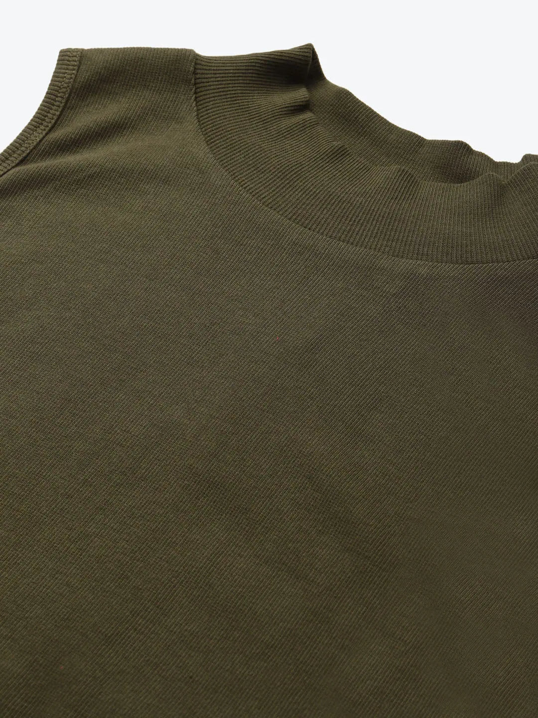 Olive High Neck Crop Top - Cotton Rib, Comfort Fit & Stylish