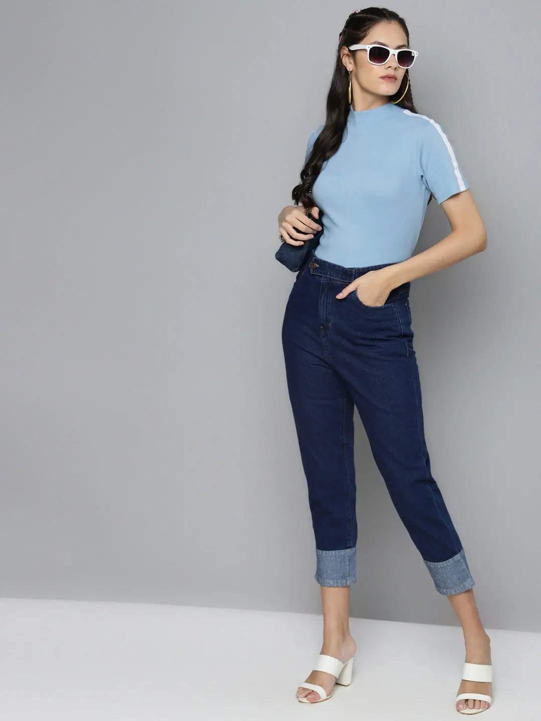 Blue Tape Detail Sleeve Top | Women's Western Outfits