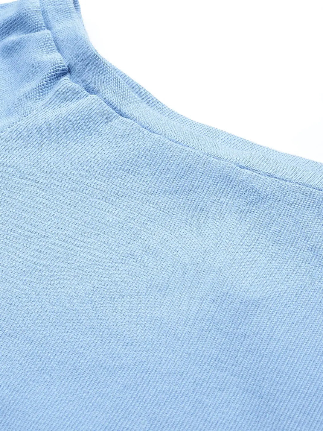 Blue Bardot Crop Top - Cotton, Off-Shoulder Style