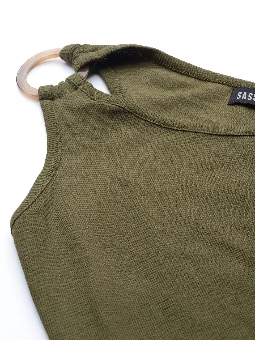 Olive One Shoulder Crop Top - Strappy Cotton Comfort