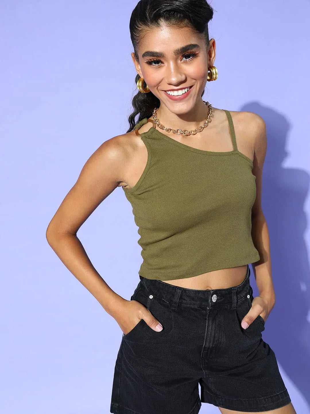 Olive One Shoulder Top | Western Outfits for Women