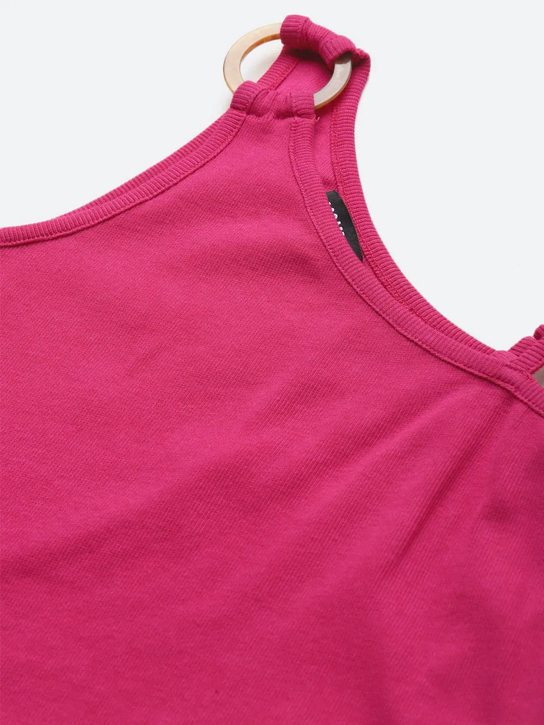 Fuchsia One-Shoulder Crop Top - Ring Detail, Cotton Rib