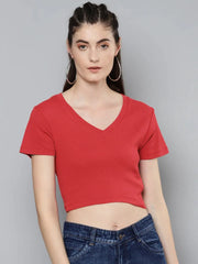 Red V-Neck Crop Top