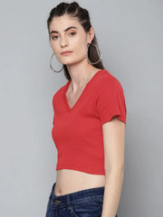 Red V-Neck Crop Top