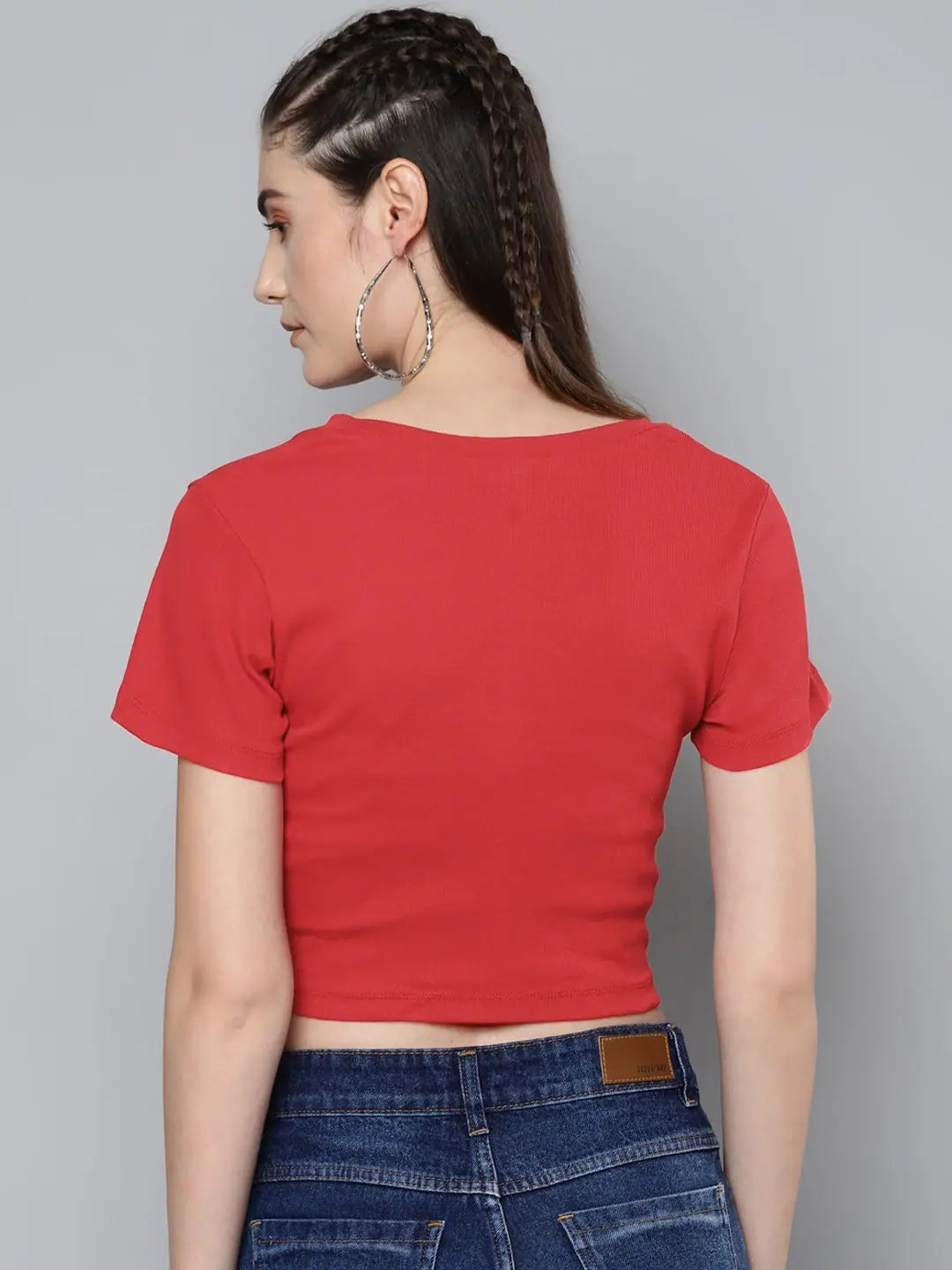 Red V-Neck Crop Top - Classic Cotton Style Top for Women