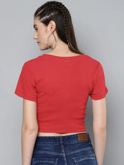 Red V-Neck Crop Top
