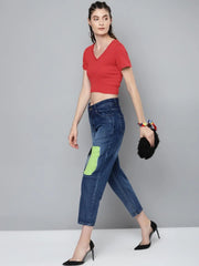 Red V-Neck Crop Top