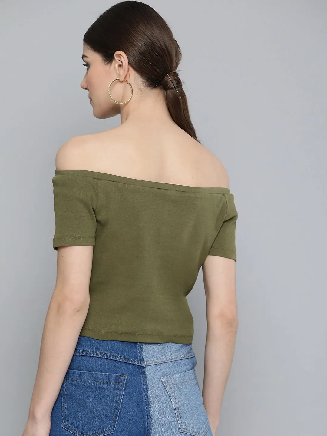 Olive Button Bardot Crop Top -  Designer Lehenga Inspired