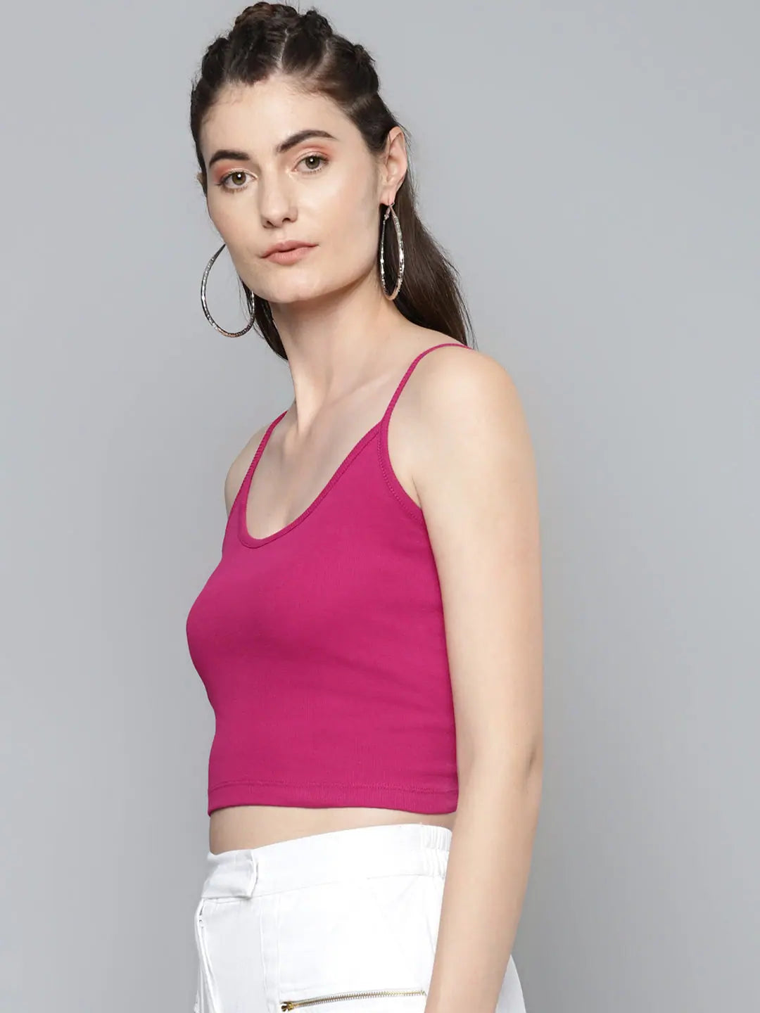 Fuchsia Strappy Crop Top - Adjustable Cotton Comfort Fit