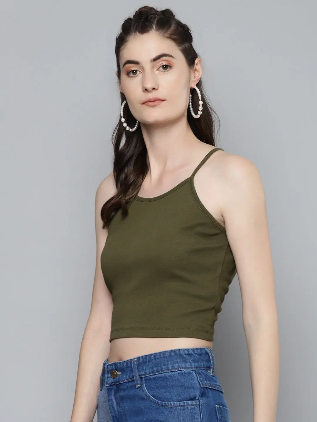 Olive Strappy Box Back Crop Top | Women's Fashion | Cotton