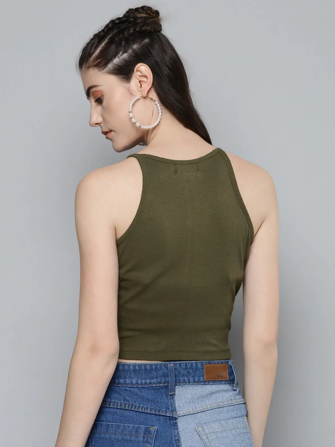 Olive Strappy Box Back Crop Top | Women's Fashion | Cotton