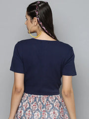 Navy Rouched Crop Top