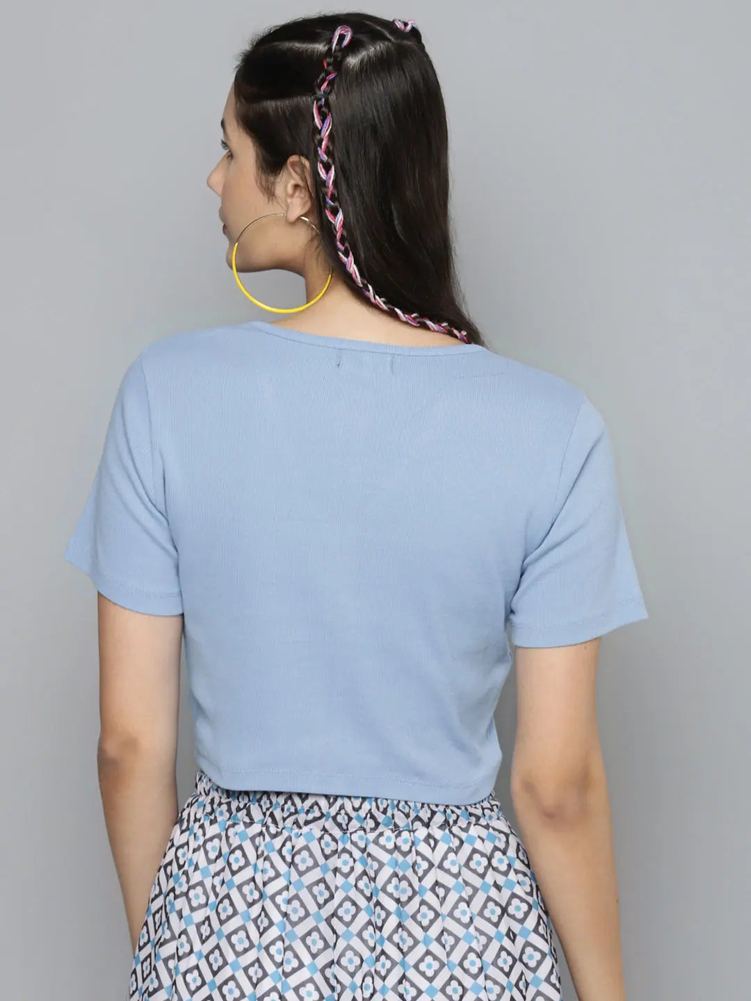 Blue Gather Detail Crop Top - Casual Comfort Style