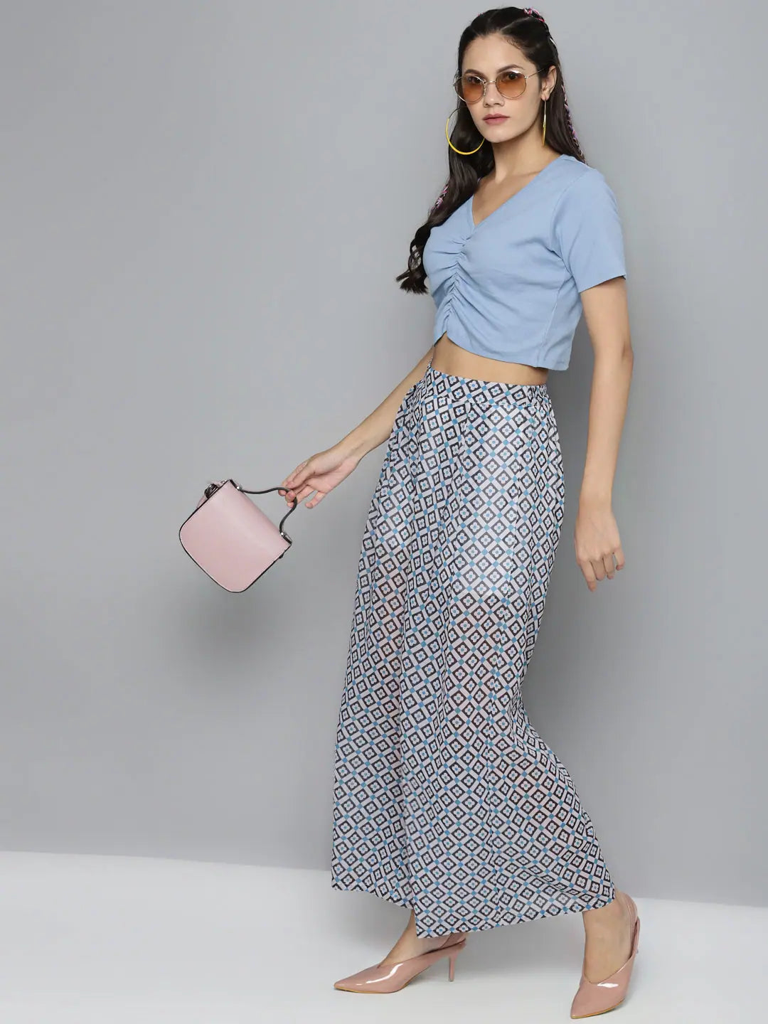 Blue Gather Detail Crop Top - Casual Comfort Style