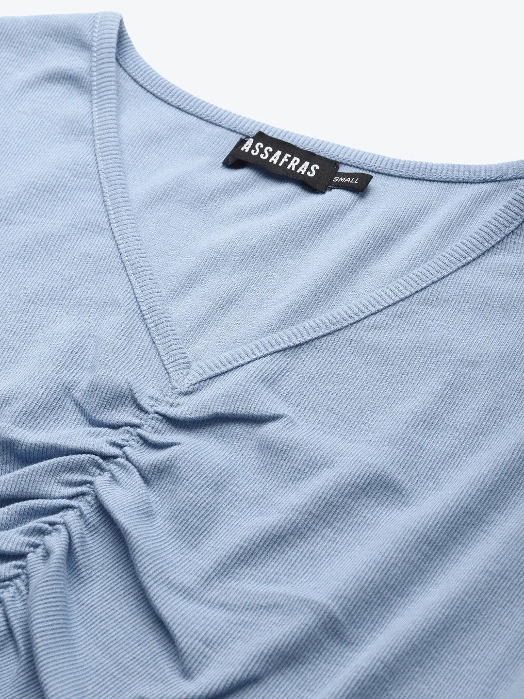Blue Gather Detail Crop Top - Casual Comfort Style
