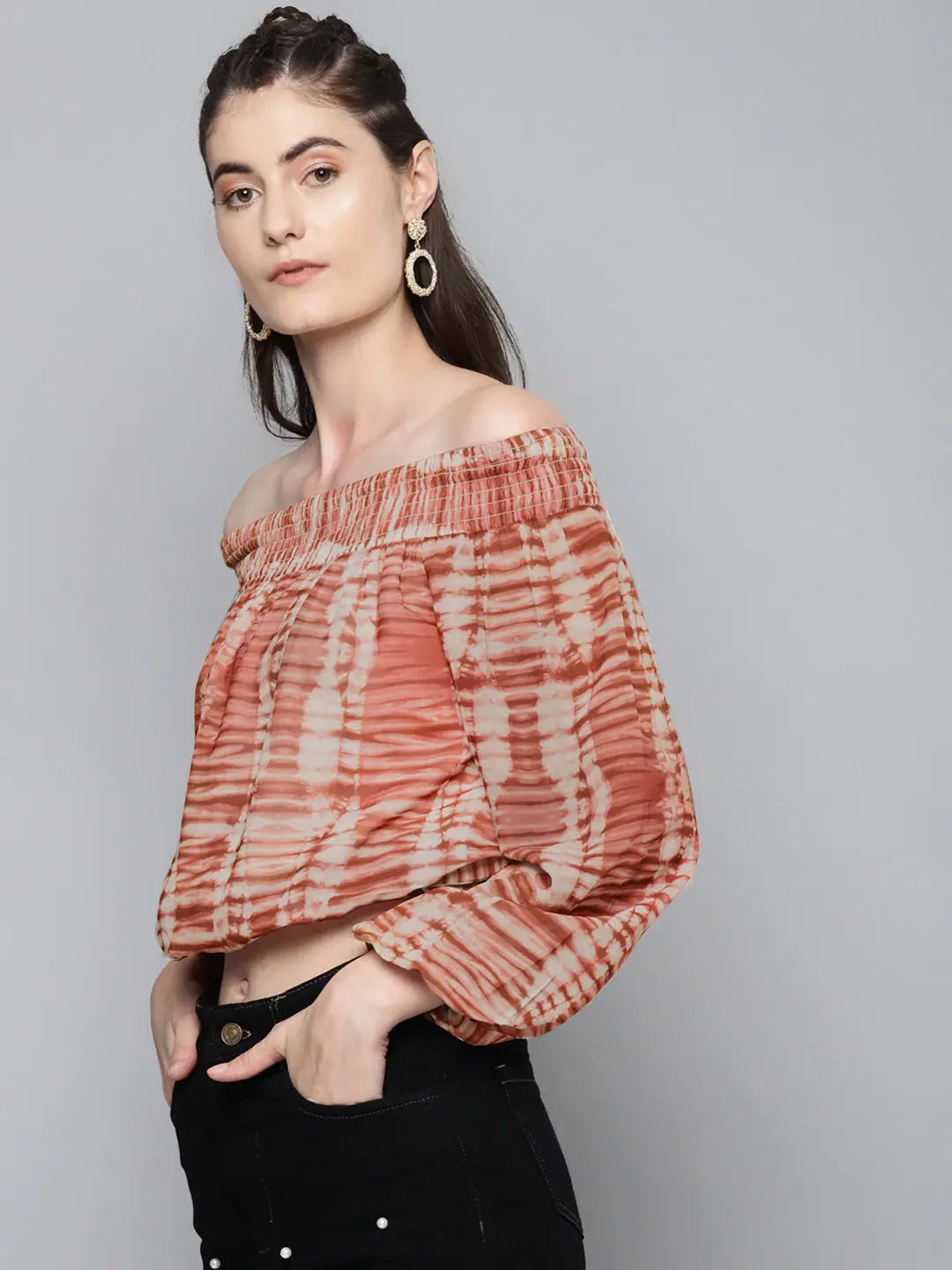 Rust Tie-Dye Bardot Top | Women's Fashion | Georgette
