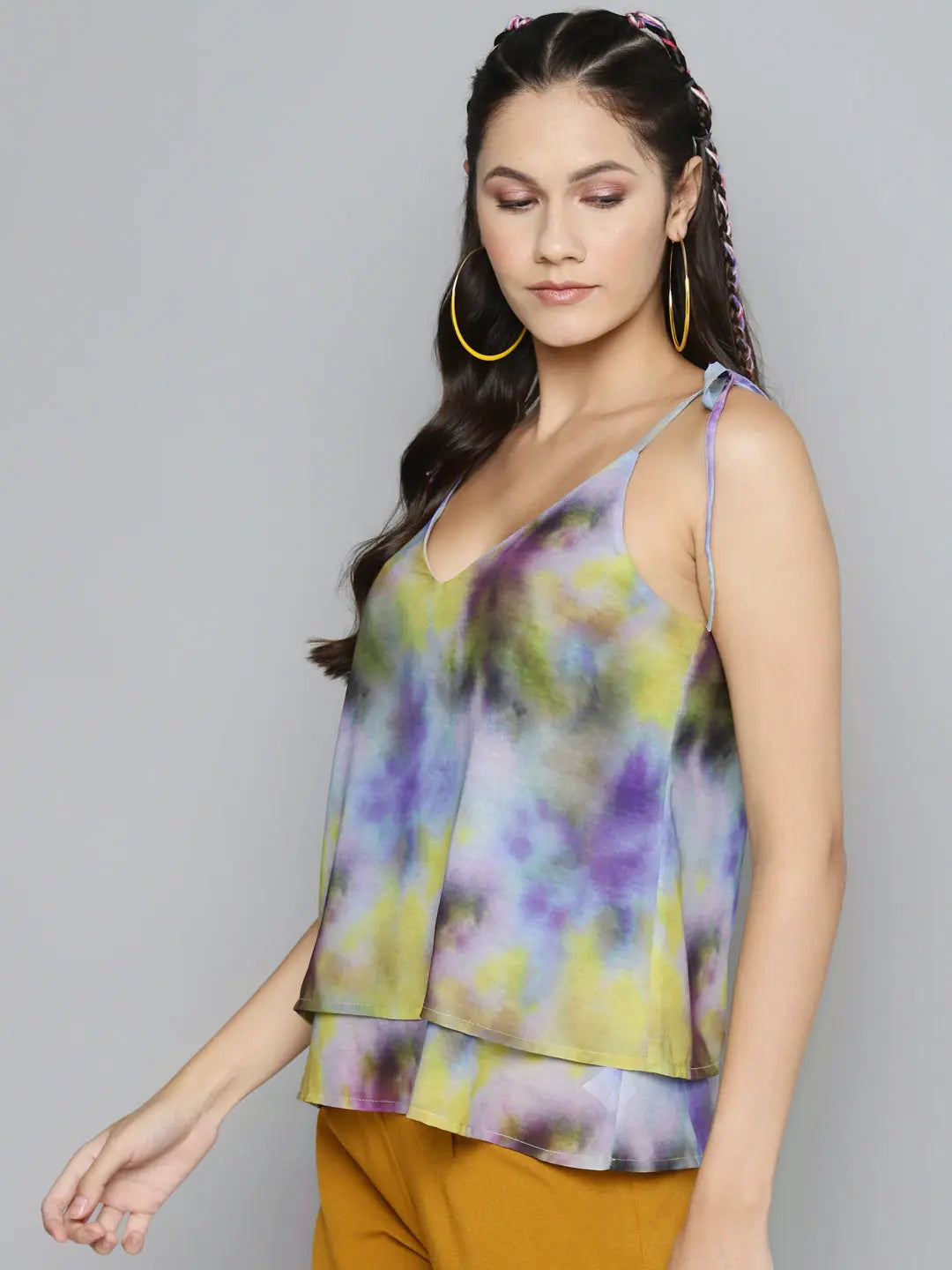 Tie-Dye Strappy Top - Yellow & Purple Georgette | Women's Top
