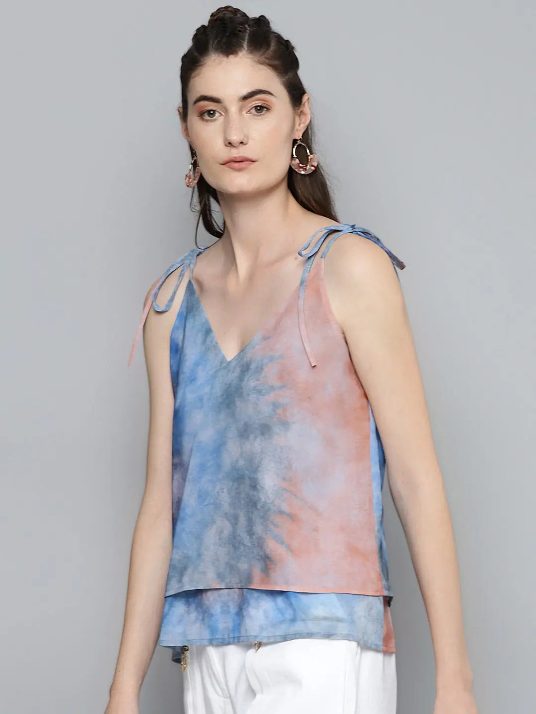 Blue & Brown Tie-Dye Strappy Top | Women's Fashion