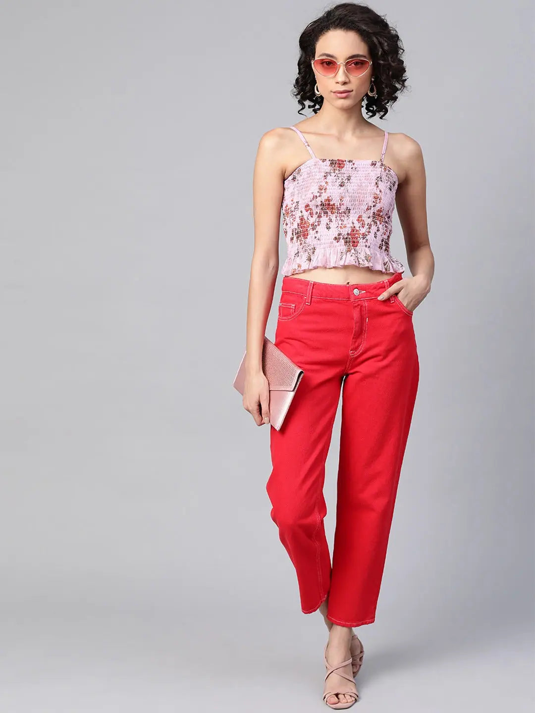 Pink Floral Crop Top | Designer Lehenga Inspired Strappy Top