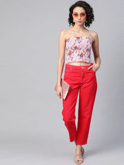 Pink Floral Smocked Strappy Crop Top