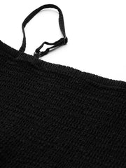 Black Denim Smocked Strappy Crop Top