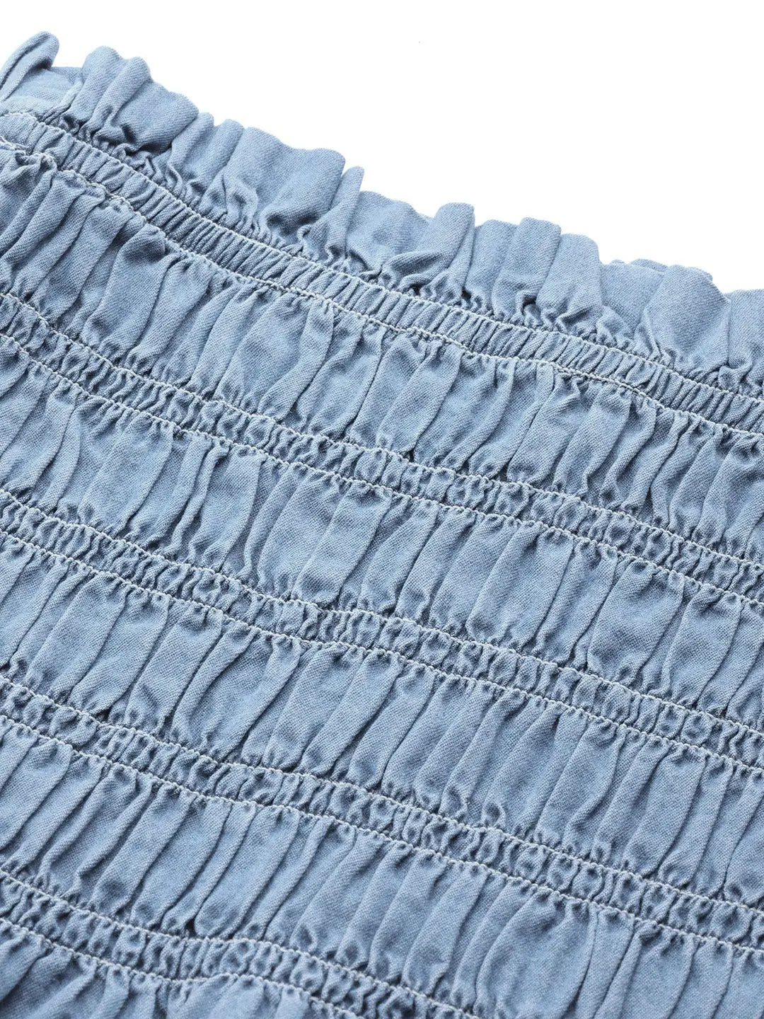 Blue Tencel Tube Peplum Top with Smocking