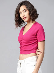 Fuchsia Gather Detail Crop Top